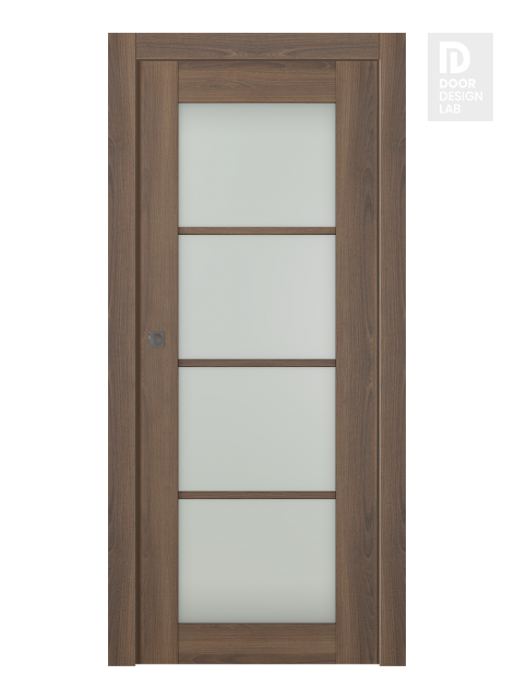 Avon 4 Lite Vetro Pecan Nutwood Modern Interior Pocket Door by Belldinni