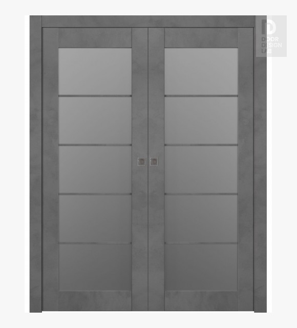 Avon 5 Lite Vetro Dark Urban Modern Interior Double Pocket Doors by Belldinni