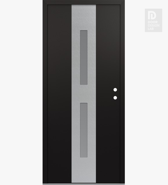 Modern Steel Front Door DIAMOND A6 36" X 80" BLACK/WHITE FROSTED GLASS PANEL STAINLESS STEEL LHI