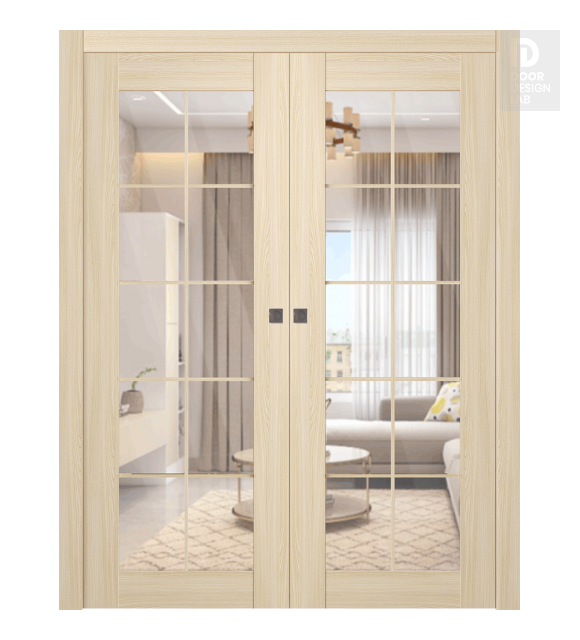 Avon 10 Lite Clear Loire Ash Modern Interior Double Pocket Doors by Belldinni