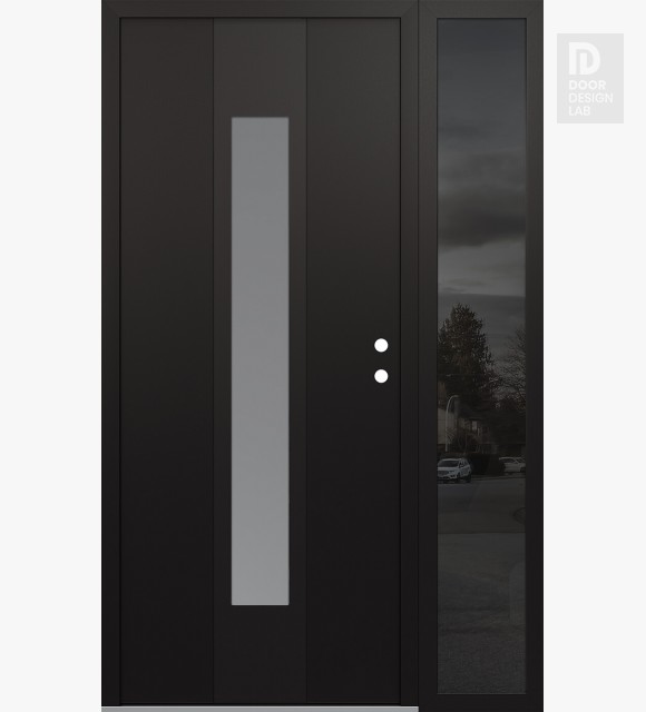 Modern Steel Front Door DIAMOND A1 52" X 80" BLACK/WHITE FROSTED GLASS PANEL BLACK LHI WITH SIDELITE MIRRORED GLASS