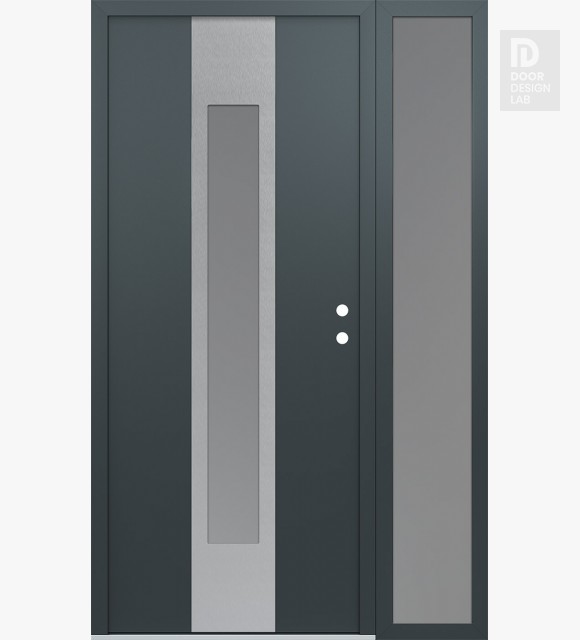 Modern Steel Front Door DIAMOND A1 50" X 80" ANTHRACITE/ANTHRACITE FROSTED GLASS PANEL STAINLESS STEEL LHI WITH SIDELITE FROSTED GLASS