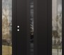 Modern Steel Front Door DIAMOND A4 64" X 80" BLACK/BLACK MIRRORED GLASS PANEL BLACK RHI WITH 2 SIDELITES CLEAR GLASS