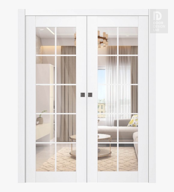 Palladio 10 Lite Clear Vetro Bianco Noble Modern Interior Double Pocket Doors by Belldinni