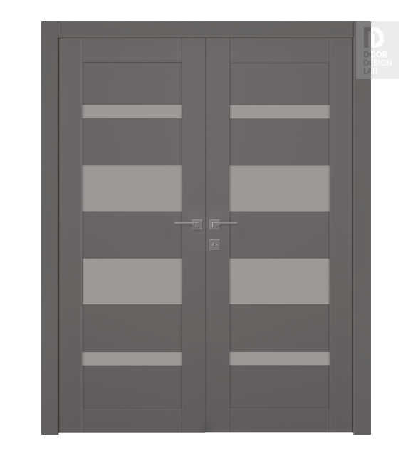 Mirella Vetro Gray Matte Modern Interior Double Swing Doors by Belldinni
