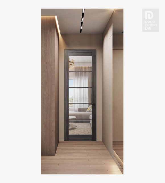 Palladio 5 Lite Clear Vetro Gray Oak Modern Interior Frameless Door by Belldinni