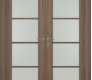 Avon 4 Lite Vetro Pecan Nutwood Modern Interior Double Swing Doors by Belldinni