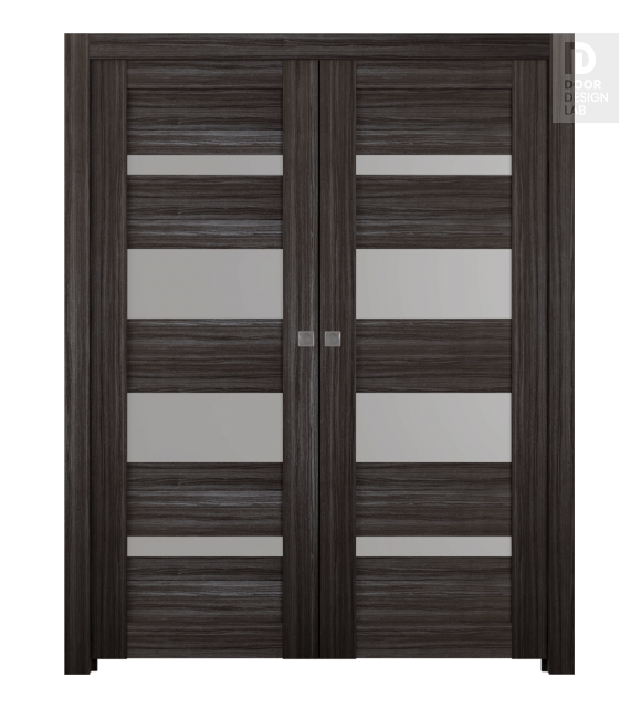 Mirella Vetro Gray Oak Modern Interior Double Pocket Doors by Belldinni