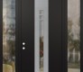 Modern Steel Front Door DIAMOND A4 60" X 96" BLACK/BLACK CLEAR GLASS PANEL STAINLESS STEEL RHI WITH 2 SIDELITES AND TRANSOM CLEAR GLASS
