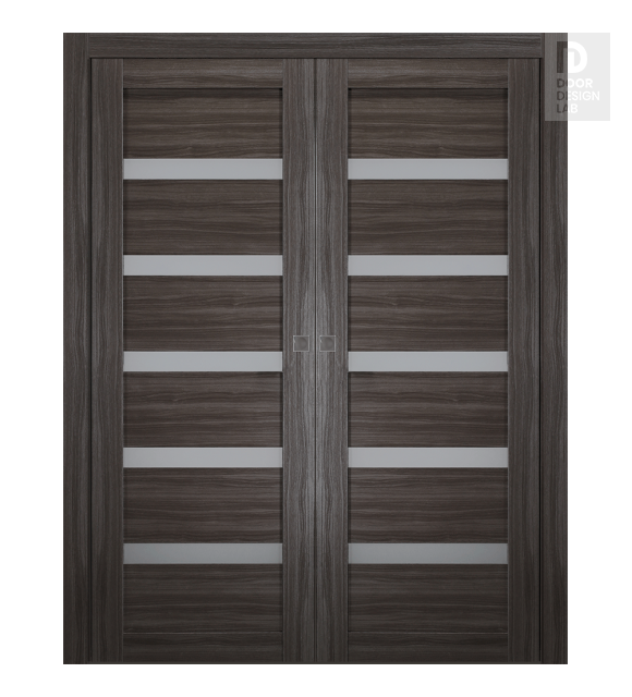 Leora Vetro Gray Oak Modern Interior Double Pocket Doors by Belldinni