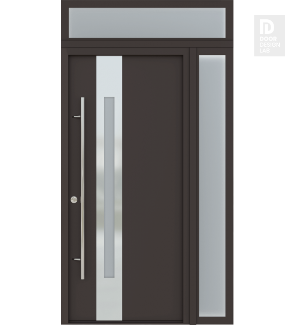 MODERN FRONT STEEL DOOR ZEPHYR BROWN/WHITE 49 1/4" X 95 11/16" RHI + SIDELITE RIGHT/TRANSOM