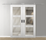 DOUBLE BARN DOOR AVON 3 LITE VETRO RIBEIRA ASH 64" X 80" X 1 3/4" STAINLESS STEEL HARDWARE