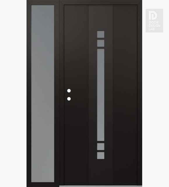 Modern Steel Front Door DIAMOND A4 52" X 80" BLACK/WHITE FROSTED GLASS PANEL BLACK RHI WITH SIDELITE FROSTED GLASS