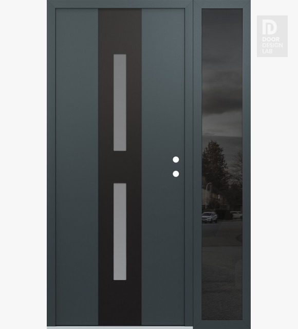 Modern Steel Front Door DIAMOND A6 52" X 80" ANTHRACITE/ANTHRACITE FROSTED GLASS PANEL BLACK LHI WITH SIDELITE MIRRORED GLASS