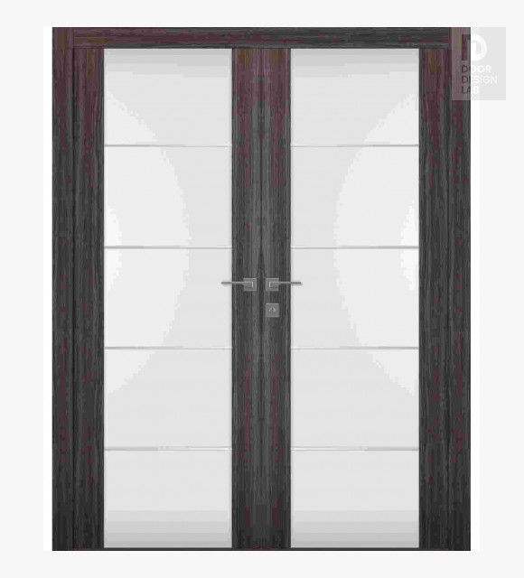 Palladio 202 4H Vetro Gray Oak Modern Interior Double Swing Doors by Belldinni