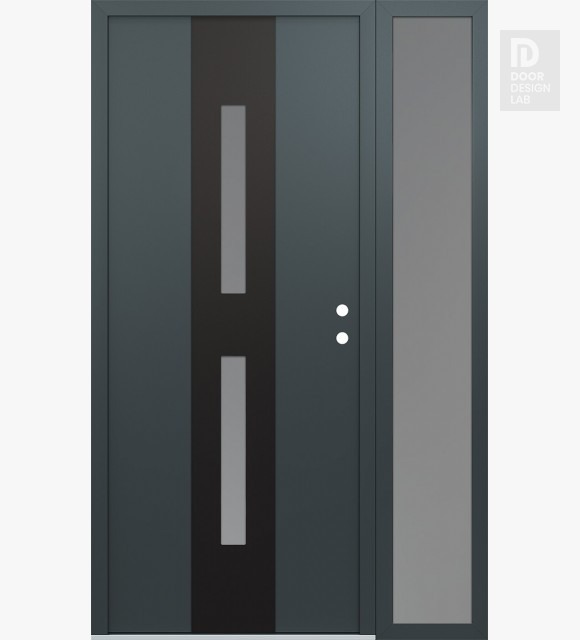 Modern Steel Front Door DIAMOND A6 52" X 80" ANTHRACITE/ANTHRACITE FROSTED GLASS PANEL BLACK LHI WITH SIDELITE FROSTED GLASS