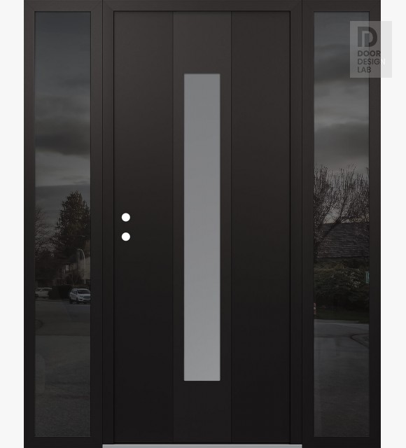 Modern Steel Front Door DIAMOND A1 60" X 80" BLACK/WHITE FROSTED GLASS PANEL BLACK RHI WITH 2 SIDELITES MIRRORED GLASS
