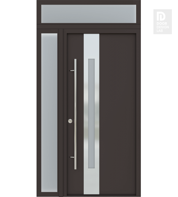 MODERN FRONT STEEL DOOR ZEPHYR BROWN/WHITE 49 1/4" X 95 11/16" RHI + SIDELITE LEFT/TRANSOM