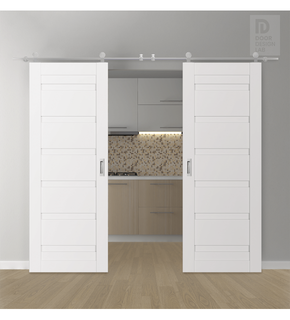 DOUBLE BARN DOOR LOUVER RIBEIRA ASH 48" X 80" X 1 3/4" STAINLESS STEEL HARDWARE