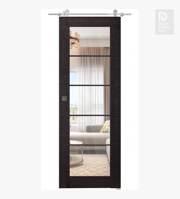 Avanti 5 Lite Clear Vetro Black Apricot Modern Interior Barn Door by Belldinni