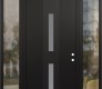 Modern Steel Front Door DIAMOND A6 64" X 96" BLACK/WHITE FROSTED GLASS PANEL BLACK LHI WITH 2 SIDELITES AND TRANSOM CLEAR GLASS
