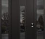 Modern Steel Front Door DIAMOND A1 68" X 96" BLACK/BLACK MIRRORED GLASS PANEL BLACK LHI WITH 2 SIDELITES AND TRANSOM MIRRORED GLASS