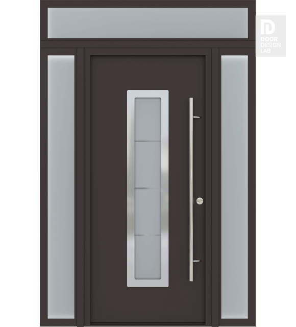 MODERN FRONT STEEL DOOR ARGOS BROWN/WHITE 61 1/16" X 95 11/16" LHI + SIDELITE LEFT/RIGHT + TRANSOM