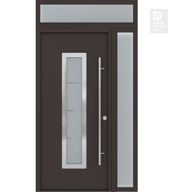 MODERN FRONT STEEL DOOR ARGOS BROWN/WHITE 49 1/4" X 95 11/16" RHI + SIDELITE RIGHT/TRANSOM