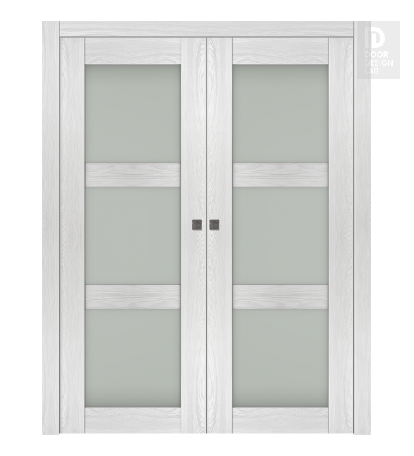 Avon 4 Lite Vetro Ribeira Ash Modern Interior Double Pocket Doors by Belldinni