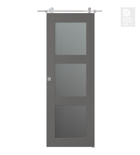 Avon 3 Lite Vetro Gray Matte Modern Interior Barn Door by Belldinni