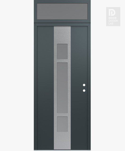 Modern Steel Front Door DIAMOND A9 36" X 96" ANTHRACITE/ANTHRACITE FROSTED GLASS PANEL STAINLESS STEEL LHI WITH TRANSOM FROSTED GLASS