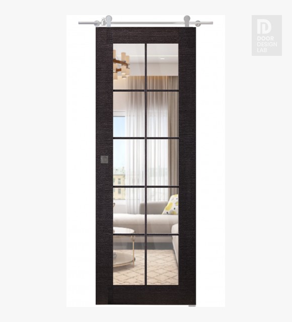 Avanti 10 Lite Clear Vetro Black Apricot Modern Interior Barn Door by Belldinni