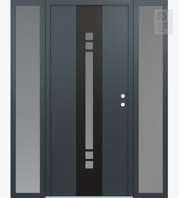 Modern Steel Front Door DIAMOND A4 68" X 80" ANTHRACITE/ANTHRACITE FROSTED GLASS PANEL BLACK LHI WITH 2 SIDELITES FROSTED GLASS