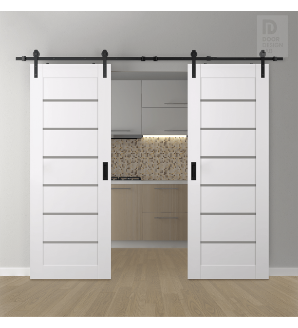 DOUBLE BARN DOOR ALBA SNOW WHITE 72" X 80" X 1 3/4" BLACK HARDWARE