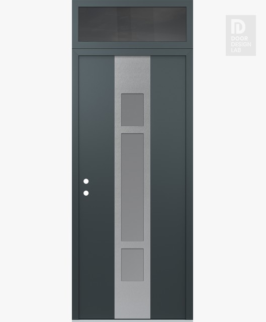 Modern Steel Front Door DIAMOND A9 36" X 96" ANTHRACITE/ANTHRACITE FROSTED GLASS PANEL STAINLESS STEEL RHI WITH TRANSOM MIRRORED GLASS