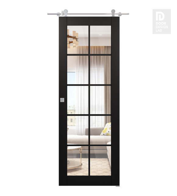 Avon 10 Lite Clear Black Matte Modern Interior Barn Door by Belldinni