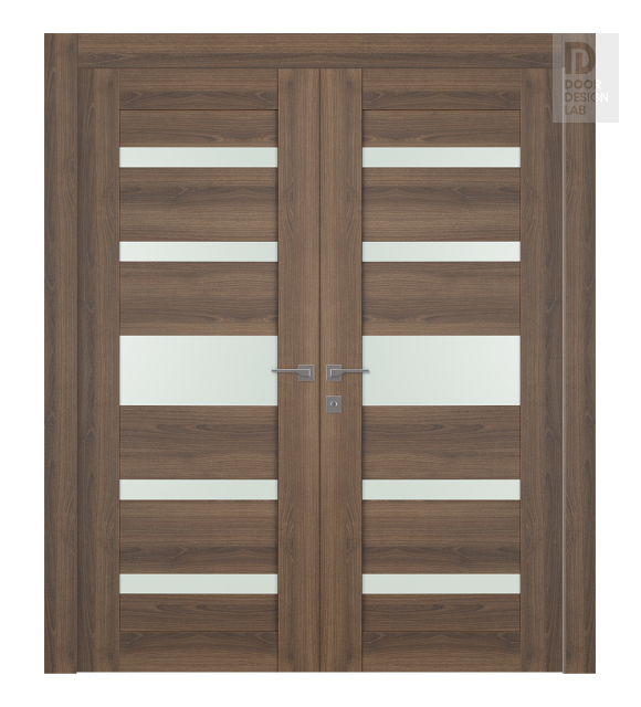 Avon 07-05 Vetro Pecan Nutwood Modern Interior Double Swing Doors by Belldinni