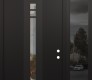 Modern Steel Front Door DIAMOND A4 48" X 96" BLACK/BLACK CLEAR GLASS PANEL BLACK LHI WITH SIDELITE AND TRANSOM MIRRORED GLASS