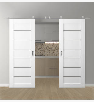 DOUBLE BARN DOOR ALBA BIANCO NOBLE 72" X 96" X 1 9/16" STAINLESS STEEL HARDWARE