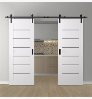 DOUBLE BARN DOOR ALBA SNOW WHITE 56" X 96" X 1 3/4" BLACK HARDWARE