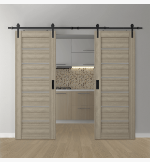 DOUBLE BARN DOOR ALBA SHAMBOR 36" X 80" X 1 3/4" BLACK HARDWARE