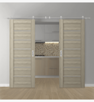 DOUBLE BARN DOOR ALBA SHAMBOR 56" X 96" X 1 3/4" STAINLESS STEEL HARDWARE