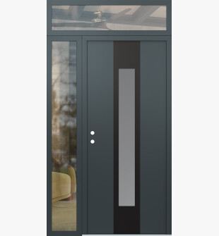 DIAMOND A1 52" X 96" ANTHRACITE/ANTHRACITE FROSTED GLASS PANEL BLACK RHI WITH SIDELITE AND TRANSOM CLEAR GLASS