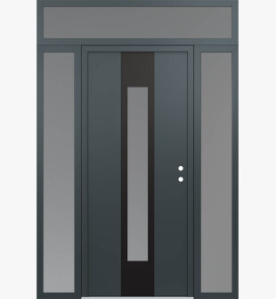 DIAMOND A1 60" X 96" ANTHRACITE/ANTHRACITE FROSTED GLASS PANEL BLACK LHI WITH 2 SIDELITES AND TRANSOM FROSTED GLASS