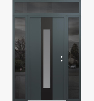 DIAMOND A1 64" X 96" ANTHRACITE/ANTHRACITE FROSTED GLASS PANEL BLACK LHI WITH 2 SIDELITES AND TRANSOM MIRRORED GLASS