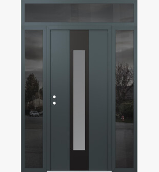 DIAMOND A1 68" X 96" ANTHRACITE/ANTHRACITE FROSTED GLASS PANEL BLACK RHI WITH 2 SIDELITES AND TRANSOM MIRRORED GLASS