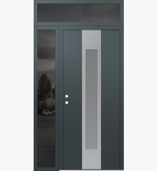 DIAMOND A1 50" X 96" ANTHRACITE/ANTHRACITE FROSTED GLASS PANEL STAINLESS STEEL RHI WITH SIDELITE AND TRANSOM MIRRORED GLASS