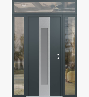 DIAMOND A1 60" X 96" ANTHRACITE/ANTHRACITE FROSTED GLASS PANEL STAINLESS STEEL LHI WITH 2 SIDELITES AND TRANSOM CLEAR GLASS