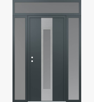 DIAMOND A1 64" X 96" ANTHRACITE/ANTHRACITE FROSTED GLASS PANEL STAINLESS STEEL RHI WITH 2 SIDELITES AND TRANSOM FROSTED GLASS