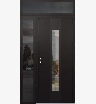 DIAMOND A1 50" X 96" BLACK/BLACK CLEAR GLASS PANEL BLACK RHI WITH SIDELITE AND TRANSOM MIRRORED GLASS